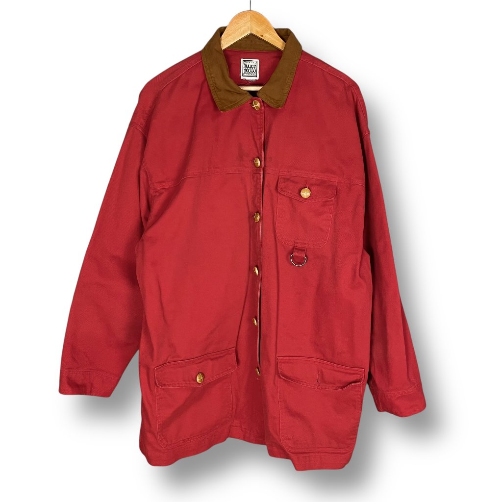 Vintage Chore Coat Twill Red Size Large Men Faux Suede Collar Flaws Work Jacket